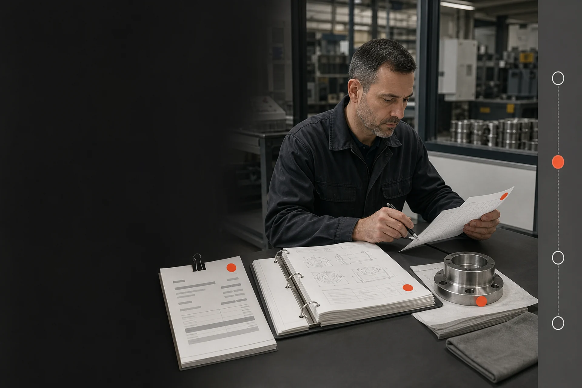 Manufacturing operator reviewing an order exception against product specifications